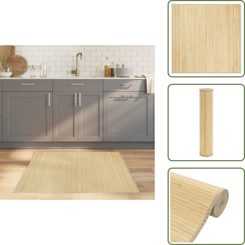 The Living Store - Teppich Quadratisch Hell Natur 100x100 cm Bambus - Bambus Teppich - Wohnraumteppich - Quadratischer Teppich - Naturfarbenes