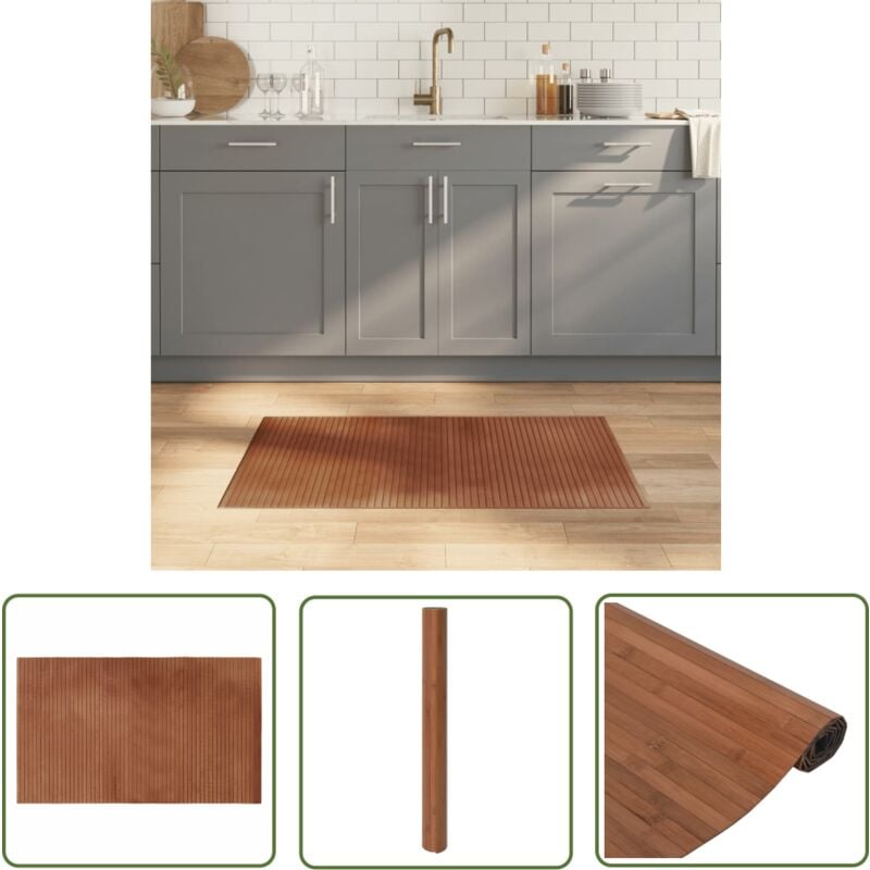 The Living Store Teppich Rechteckig Braun 60x100 cm Bambus - Bambus Teppich - Wohnzimmer Teppich - Rutschfester Teppich - Brauner Teppich - Naturell