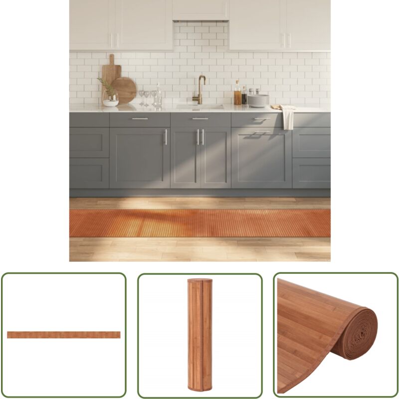 The Living Store - Teppich Rechteckig Braun 60x1000 cm Bambus - Bambus Teppich - Naturfaser Teppich - Wohnraum Teppich - Flur Teppich - Lange Teppiche