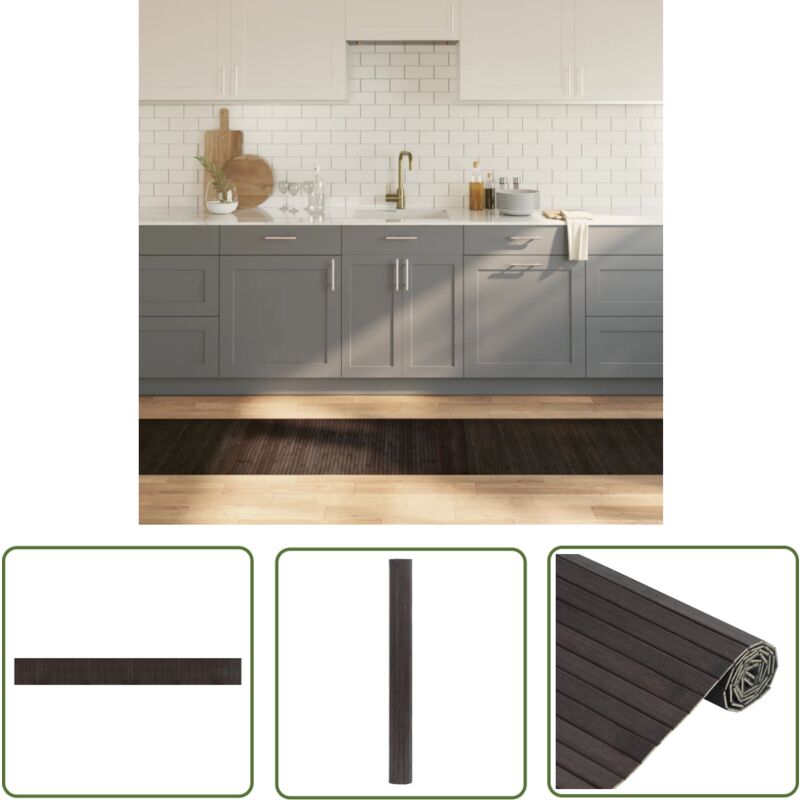 The Living Store - Teppich Rechteckig Dunkelbraun 60x500 cm Bambus - Bambus Teppich - Naturfaser Teppich - Wohnraum Teppich - Flur Teppich