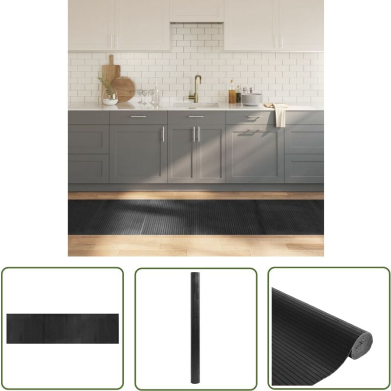 The Living Store Teppich Rechteckig Grau 80x300 cm Bambus - Bambus Teppich - Grauer Teppich - Wohnraumteppich - Rutschfester Teppich - Naturfaser