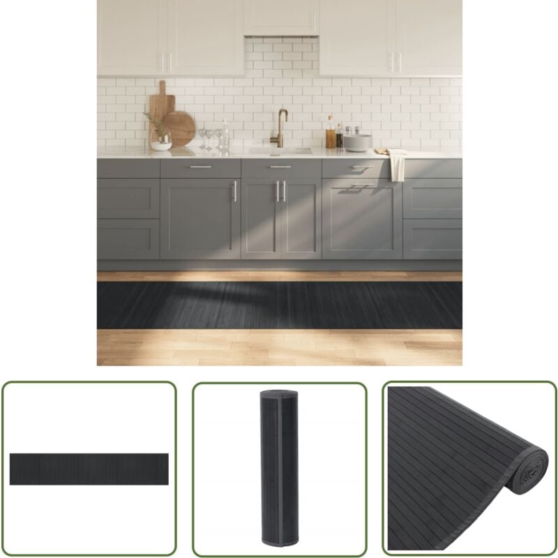 The Living Store - Teppich Rechteckig Grau 80x400 cm Bambus - Bambus Teppich - Grauer Teppich - Wohnraum Teppich - Flur Teppich - Rutschfester Teppich