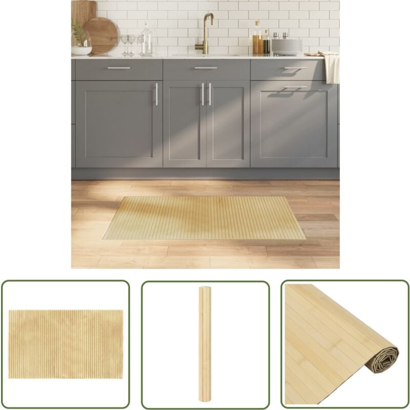 The Living Store Teppich Rechteckig Hell Natur 60x100 cm Bambus - Bambus Teppich - Naturfaser Teppich - Rutschfester Teppich - Wohnraum Teppich