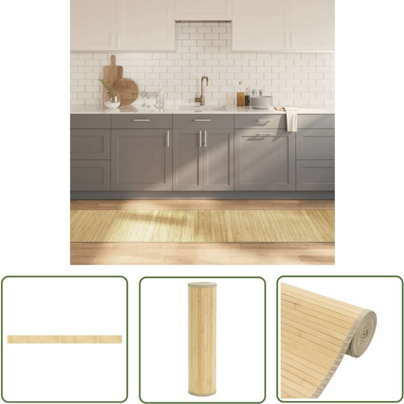 The Living Store - Teppich Rechteckig Hell Natur 70x1000 cm Bambus - Bambus Teppich - Naturfaser Teppich - Wohnraum Teppich - Flur Teppich - Lange