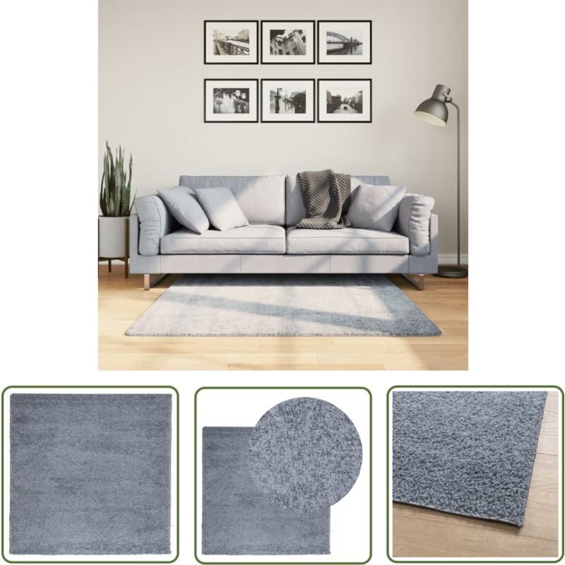 The Living Store - Teppich Shaggy Hochflor Modern Blau 120x120 cm - Shaggy Teppich - Blau - Hochflor - Wohnzimmer Teppich - Flur Teppich