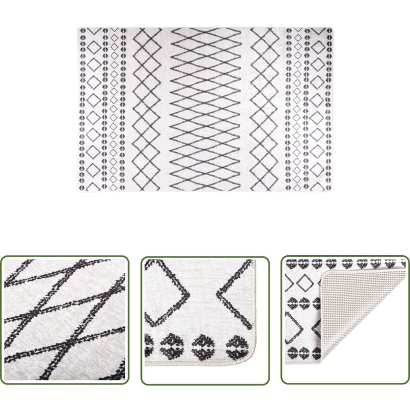 The Living Store Teppich Waschbar 80x150 cm Schwarz und Weiß Rutschfest - Samt Teppich - Wohnzimmer Teppich - Flur Teppich - Schlafzimmer Teppich