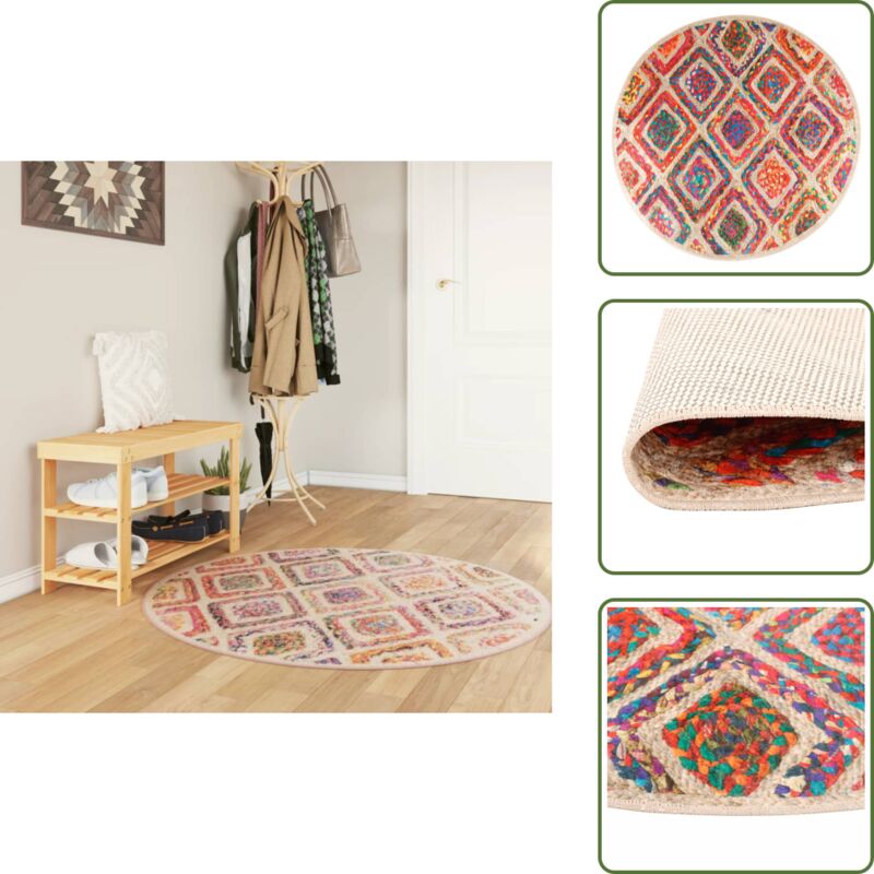 The Living Store - Teppich Waschbar Mehrfarbig ø 120 cm Rutschfest - Samt Teppich - Wohnzimmerteppich - Multifarben Teppich - Rund Teppich