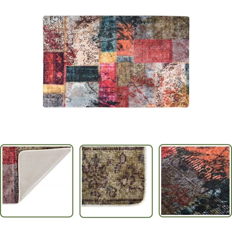 The Living Store - Teppich Waschbar Patchwork Mehrfarbig 160x230 cm Rutschfest - Samt Teppich - Wohnzimmer Teppich - Flur Teppich - Schlafzimmer