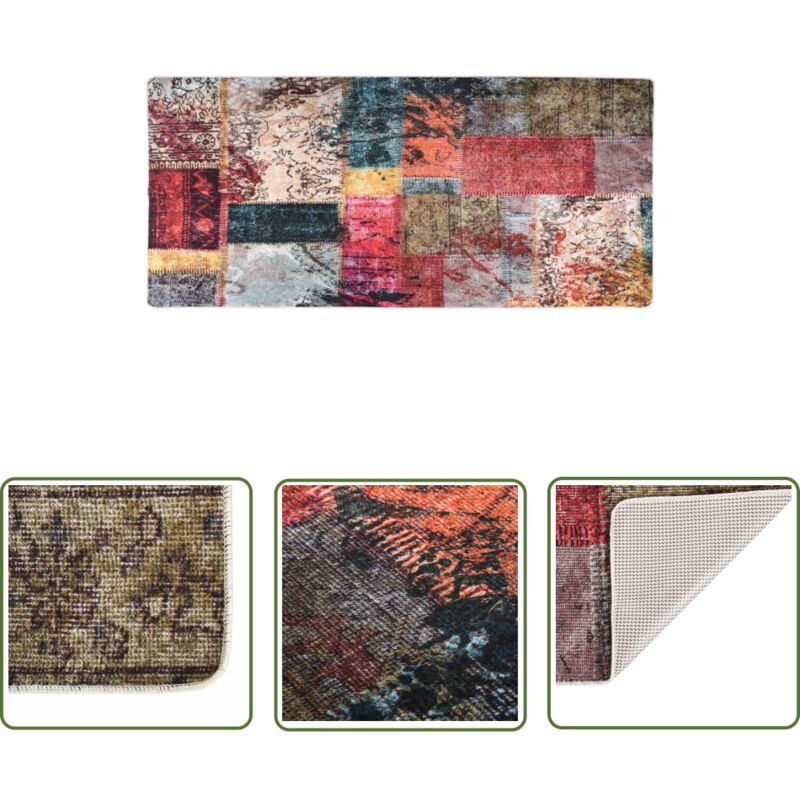 The Living Store - Teppich Waschbar Patchwork 80x300 cm Mehrfarbig Rutschfest - Samt Teppich - Wohnzimmer Teppich - Flur Teppich - Multifarbiger