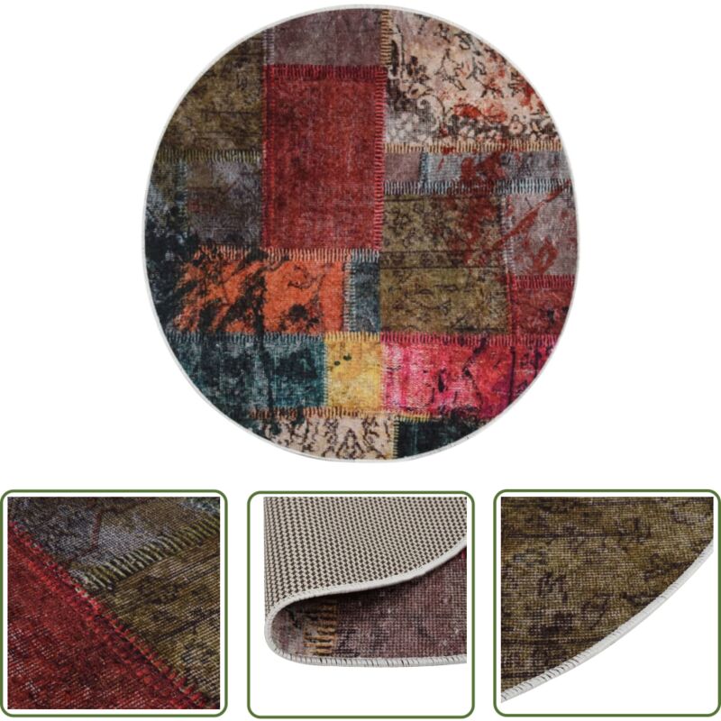 The Living Store Teppich Waschbar Patchwork Mehrfarbig φ120 cm Rutschfest - Samt Teppich - Wohnzimmer Teppich - Multifarbiger Teppich - Rund Teppich