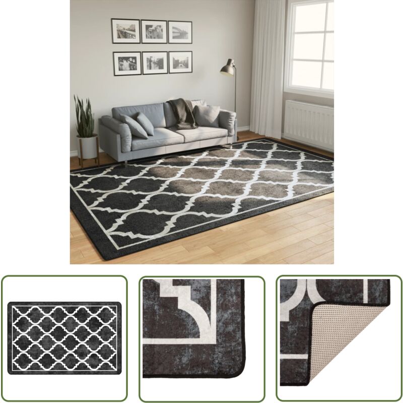 The Living Store - Teppich Waschbar Schwarz und Weiß 190x300 cm Rutschfest - Samt Teppich - Wohnzimmerteppich - Flur Teppich - Schlafzimmer Teppich