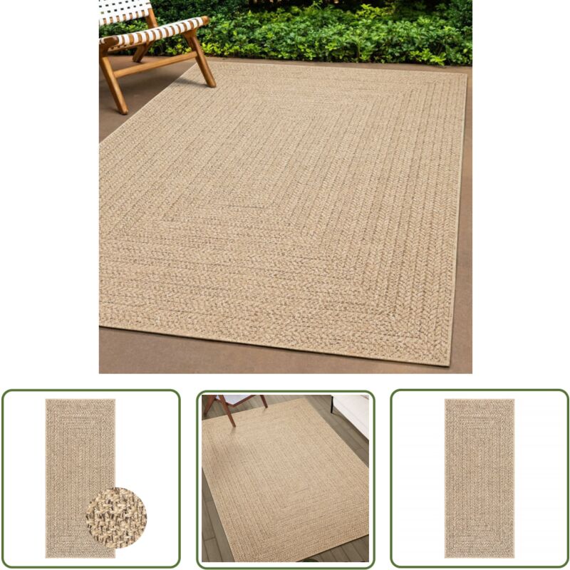 The Living Store - Teppich zizur 80x200 cm Jute-Optik Indoor und Outdoor - Outdoor-Teppich - Terrasse - Balkon - Garten - Jute Optik