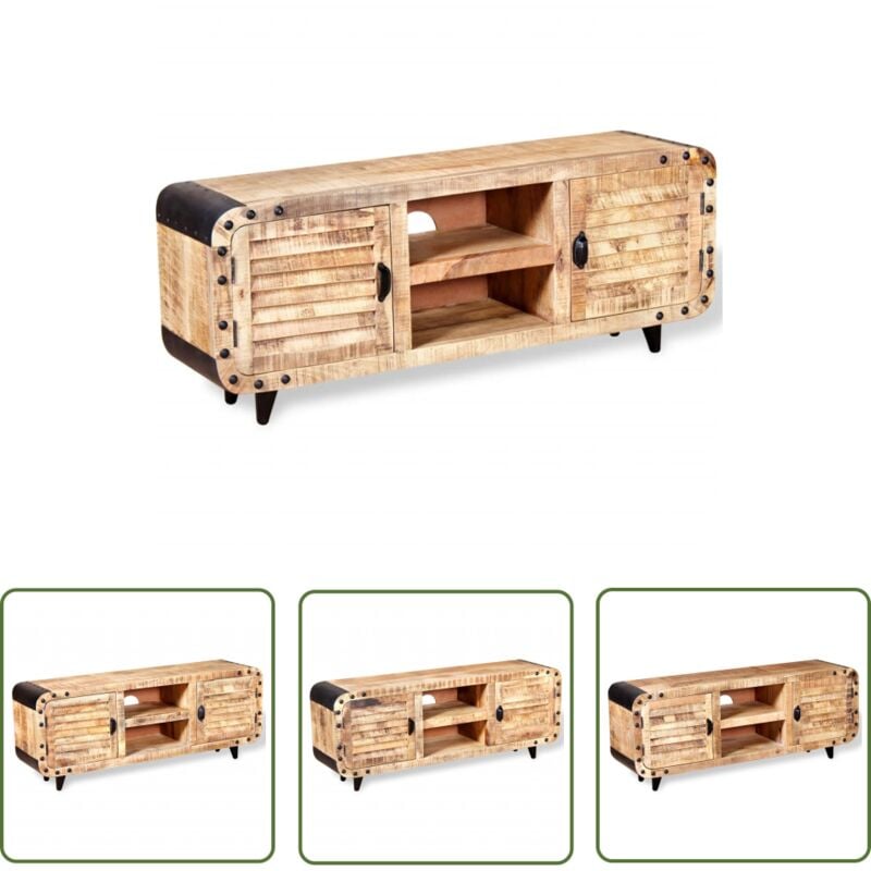 The Living Store - TV-Schrank Raues Mangoholz 120x30x50 cm - Industriestyl TV-Schrank - Mangoholz TV-Schrank - Rustikaler TV-Stand - Vintage TV-Möbel