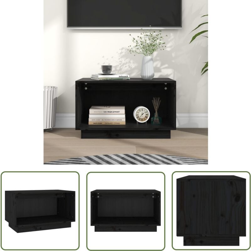 The Living Store - TV-Schrank Schwarz 60x35x35 cm Massivholz Kiefer - tv Schrank - Holzmöbel - Kiefer Massiv - Schwarz - Wandregal