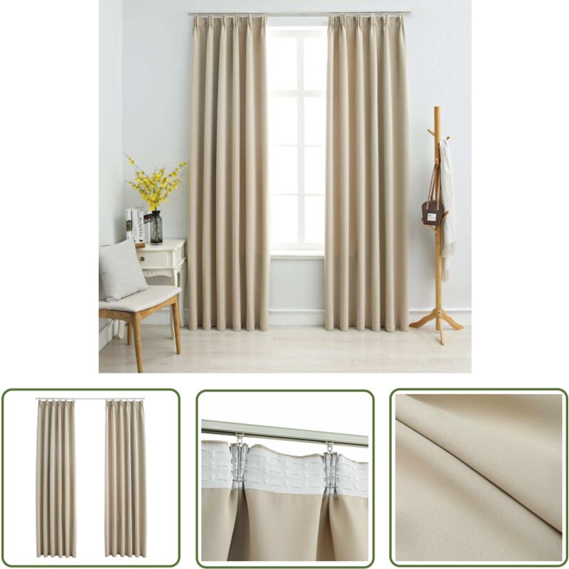 The Living Store - Verdunkelungsvorhänge mit Haken 2 Stk. Beige 140x175cm - Verdunklungsvorhänge - Gardinen - Wohnaccessoires - Vorhänge Beige