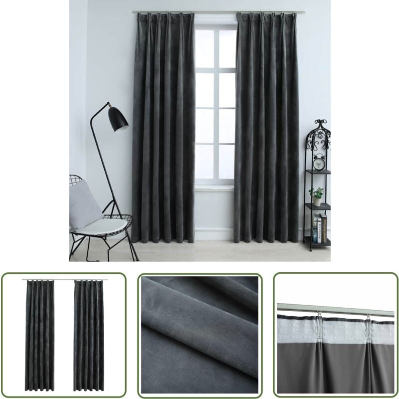 The Living Store Verdunkelungsvorhänge mit Haken 2 Stk. Samt Anthrazit 140x245cm - Elegante Vorhänge - Samtvorhänge - Anthrazitfarbene Vorhänge