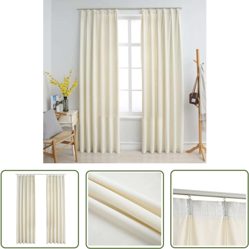 The Living Store Verdunkelungsvorhänge mit Haken 2 Stk. Samt Creme 140x225cm - Elegante Vorhänge - Samtvorhänge - Cremefarbene Vorhänge