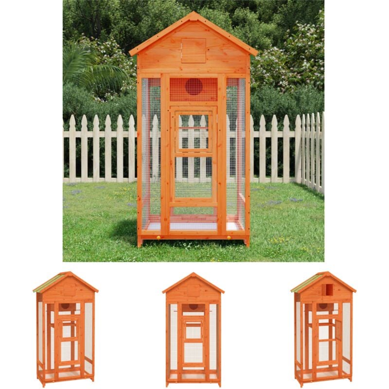 Voliere Braun 91,5x53x170 cm Massivholz Kiefer - Vogelkäfige & -ständer - Braun - The Living Store