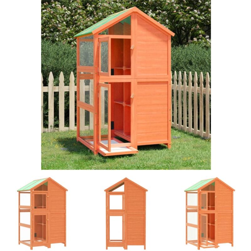 Voliere Braun 97x81x152 cm Massivholz Kiefer - Vogelkäfige & -ständer - Braun - The Living Store