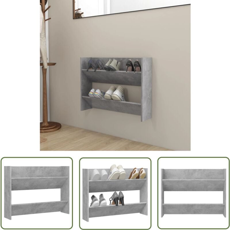 The Living Store - Wand-Schuhschrank Betongrau 80x18x60 cm Holzwerkstoff - Wand-Schuhschrank - Schuhschrank - Schuhorganisation - Garderobe
