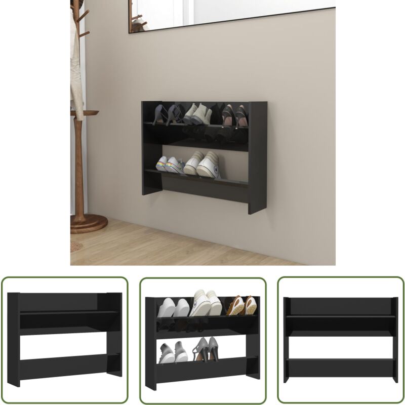 The Living Store Wand-Schuhschrank Hochglanz-Schwarz 80x18x60 cm Holzwerkstoff - Wand-Schuhschrank - Schuhschrank Schwarz - Schuhorganisation