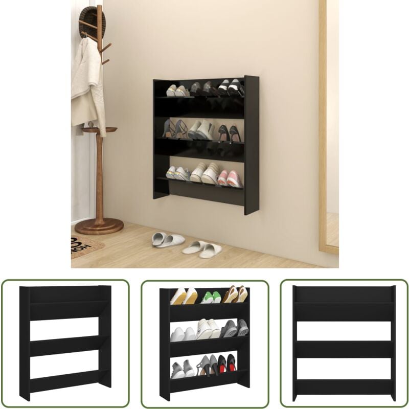 The Living Store - Wand-Schuhschrank Schwarz 80x18x90 cm Holzwerkstoff - Wand-Schuhschrank - Schuhschrank Schwarz - Holzwerkstoff Schrank - Garderobe