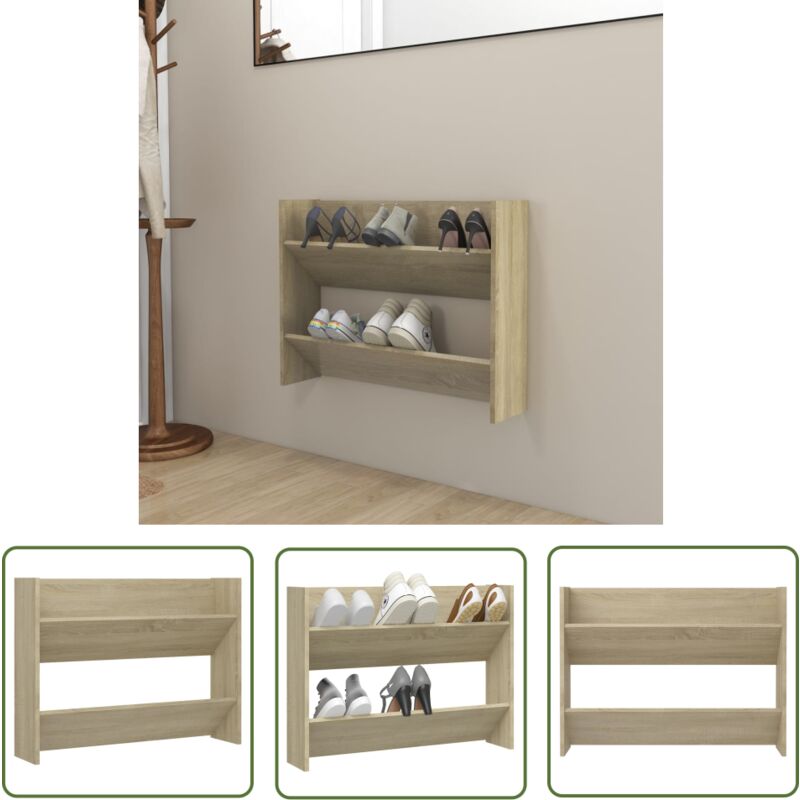 The Living Store Wand-Schuhschrank Sonoma-Eiche 80x18x60 cm Holzwerkstoff - Wand-Schuhschrank - Schuhschrank - Schuhorganisation - Holzwerkstoff