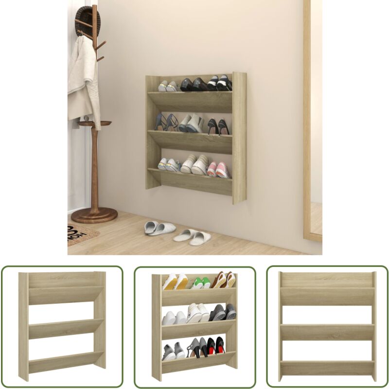 The Living Store - Wand-Schuhschrank Sonoma-Eiche 80x18x90 cm Holzwerkstoff - Wand-Schuhschrank - Schuhschrank - Schuhorganisation - Holzwerkstoff
