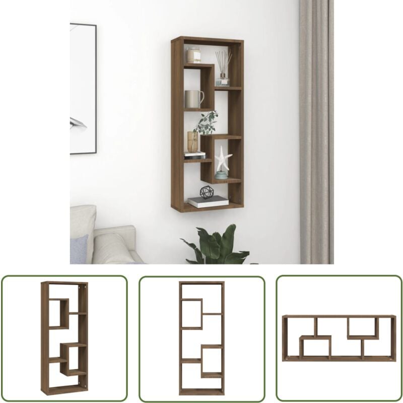 The Living Store - Wandregal Braun Eichen-Optik 36x16x90 cm Holzwerkstoff - Wandregal - Holzregal - Regal Braun - Eichendekor - Wohnraumdeko