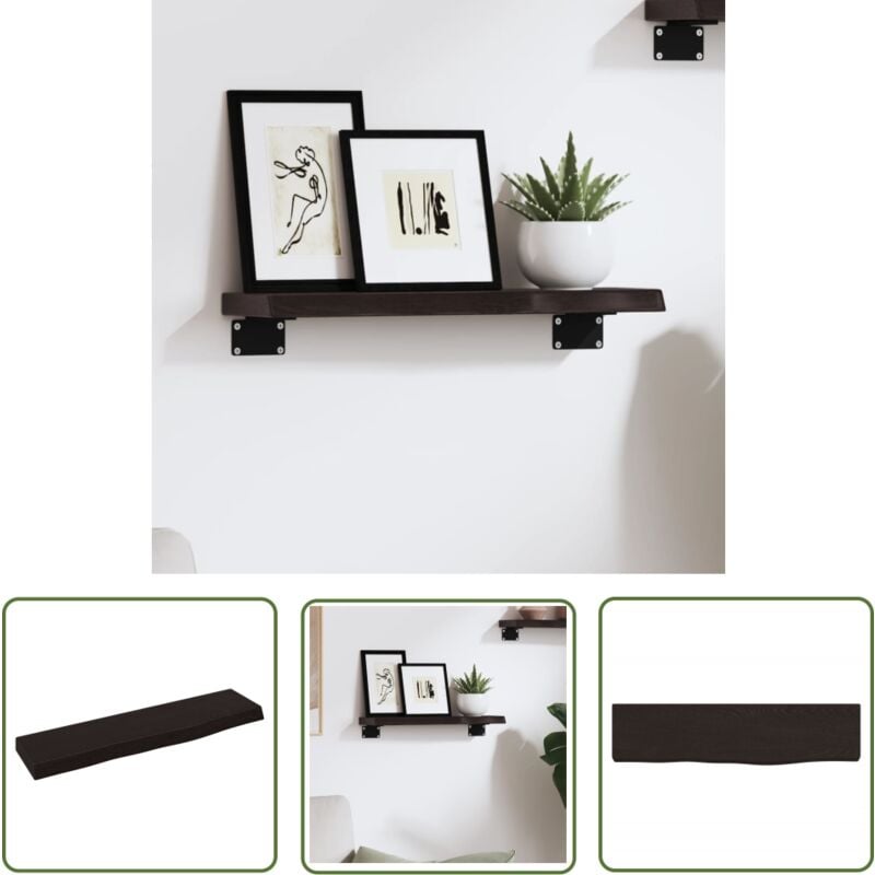 The Living Store - Wandregal Dunkelbraun 40x10x2 cm Massivholz Eiche Behandelt - Wandregal - Eichendielen - Holzmöbel - Rustikal - Dekoration