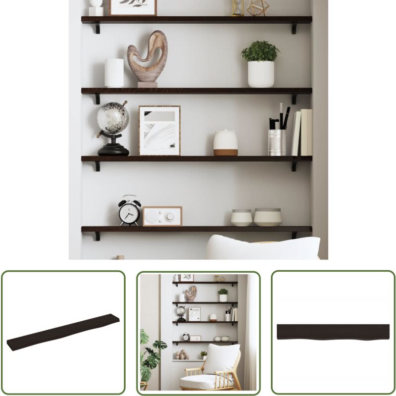 The Living Store - Wandregal Dunkelbraun 80x10x2 cm Massivholz Eiche Behandelt - Wandregal - Eichendielen - Holzmöbel - Rustikal - Deko Regal