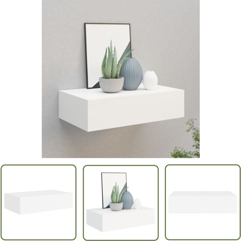 The Living Store Wandregal mit Schublade Weiß 40x23,5x10 cm MDF - Wand Regal - Regal Mit Schublade - Weißes Regal - Kleines Regal - Möbel Für