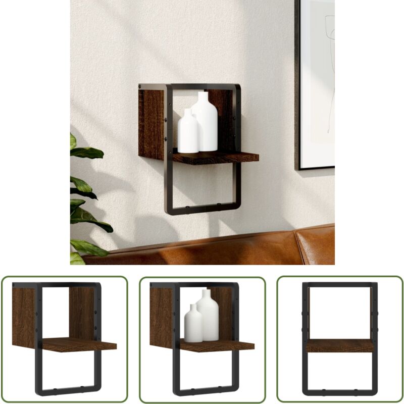 The Living Store - Wandregal mit Stange Braun Eichen-Optik 20x25x30 cm - Wandregal - Holzregal - Eiche Optik - Wohnraumdeko - Regal Braun
