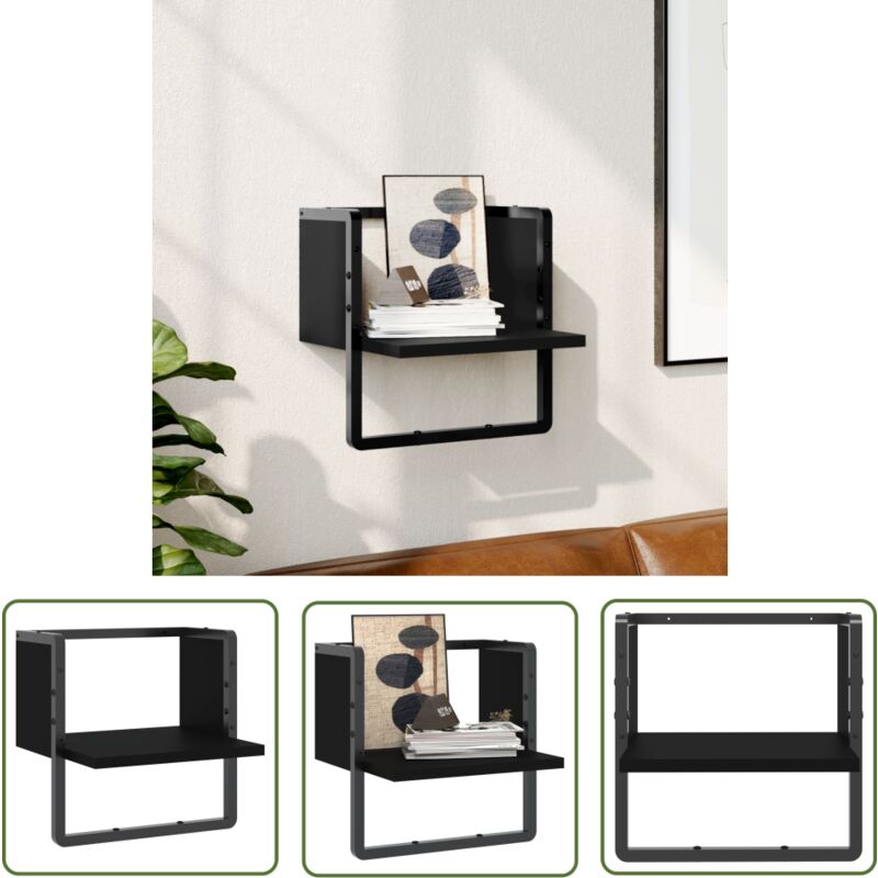 The Living Store - Wandregal mit Stange Schwarz 30x25x30 cm - Wandregal - Schwarzes Wandregal - Regal Schwarz - Regal Wandmontage - Wohnraumdeko