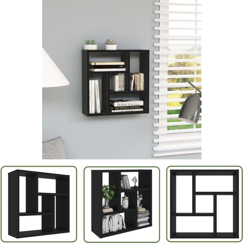 The Living Store Wandregal Schwarz 45,1x16x45,1 cm Holzwerkstoff - Wand Regal - Schwarzes Regal - Regal Aus Holzwerkstoff - Regal Mit Fächern