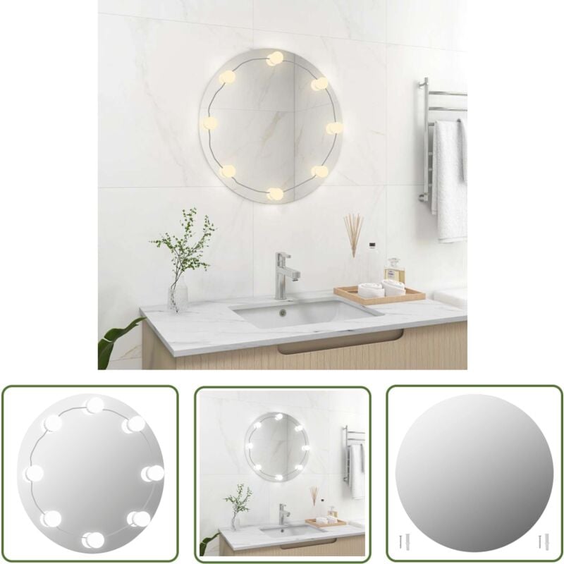The Living Store - Wandspiegel mit LED-Beleuchtung Rund Glas - LED-Spiegel - Wandspiegel - Badezimmerspiegel - Make-up-Spiegel - Silberner Spiegel