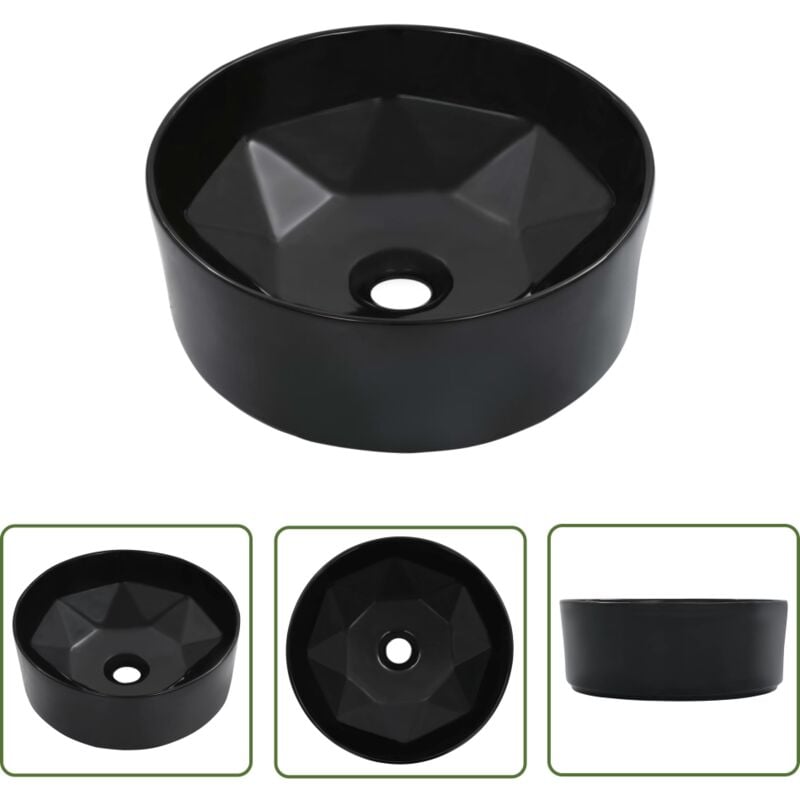 The Living Store - Waschbecken 36 x 14 cm Keramik Schwarz - Rundes Waschbecken - Keramik Waschbecken - Schwarzes Waschbecken - Aufsatzwaschbecken
