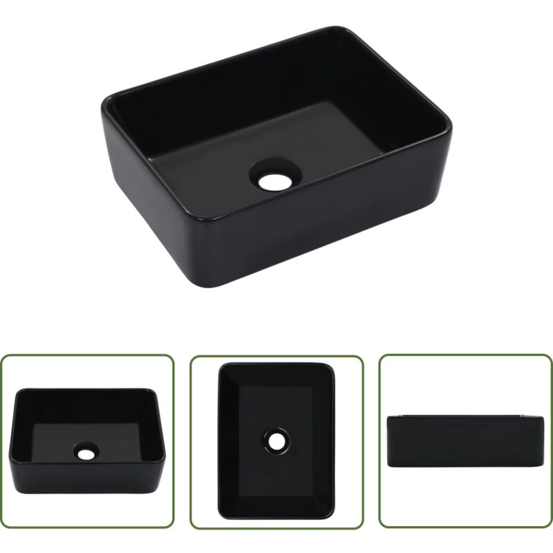 The Living Store - Waschbecken 40 x 30 x 13 cm Keramik Schwarz - Waschbecken - Keramikwaschbecken - Schwarzes Waschbecken - Aufsatzwaschbecken