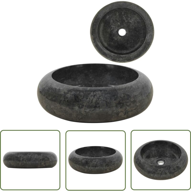 The Living Store - Waschbecken 40x12 cm Marmor Schwarz - Marmor Waschbecken - Schwarzes Waschbecken - Rundes Waschbecken - Designer Waschbecken