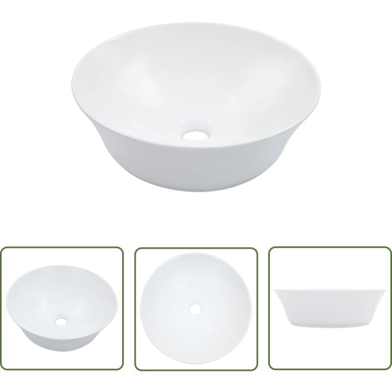 The Living Store - Waschbecken 41 x 12,5 cm Keramik Weiß - Rundes Waschbecken - Keramik Waschbecken - Weißer Waschbecken - Aufsatzwaschbecken