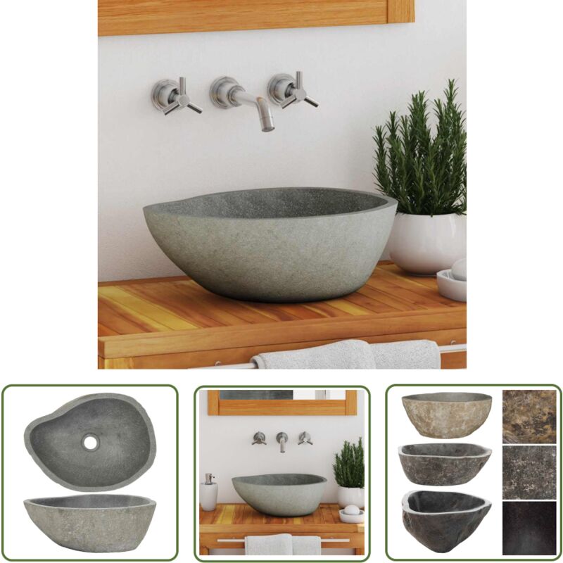 The Living Store - Waschbecken Flussstein Oval (37-46)x(29-36) cm - Flusssteine Waschen - Ovales Waschbecken - Naturstein Waschbecken - Badezimmer