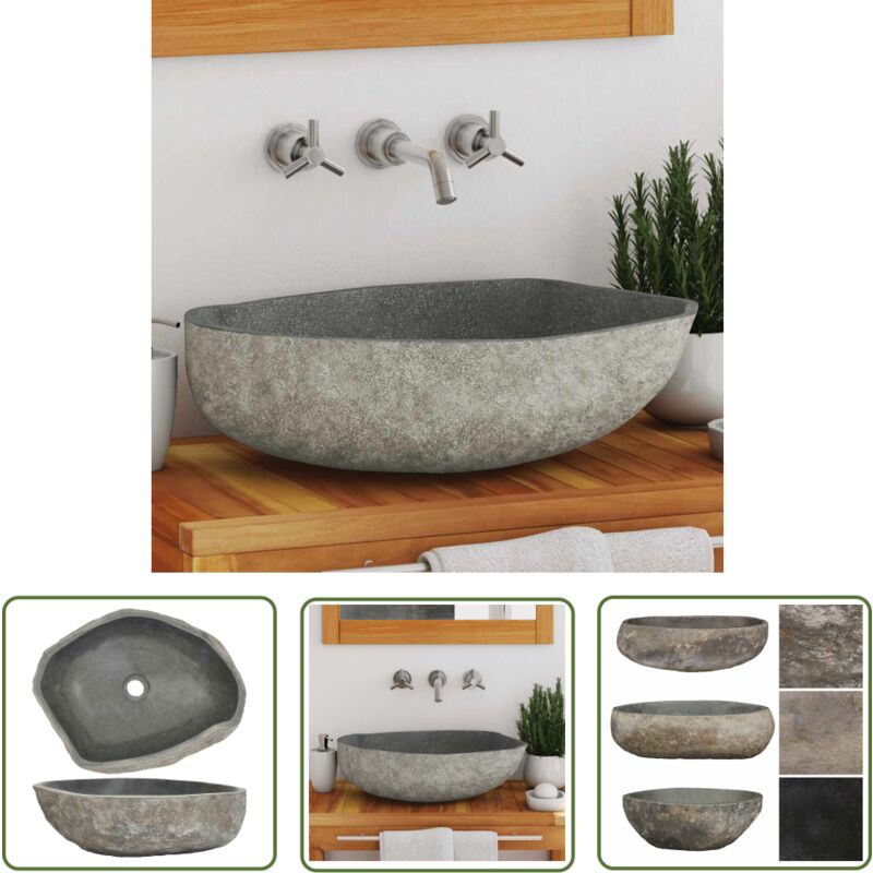 The Living Store - Waschbecken Flussstein Oval (45-53)x(34-41) cm - Flusssteine Waschen - Ovales Waschbecken - Naturstein Waschbecken - Badezimmer