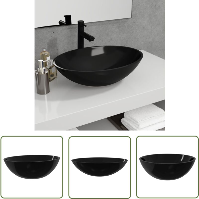 Vidaxl - The Living Store Waschbecken Glas 50x37x14 cm Schwarz - Waschbecken - Glaswaschbecken - Schwarzes Waschbecken - Aufsetzwaschbecken