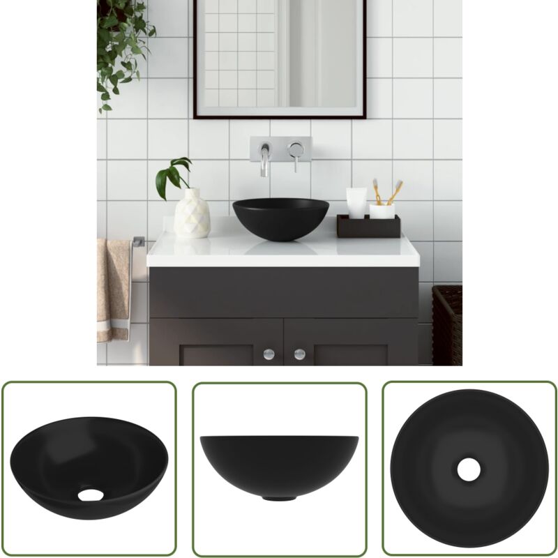 The Living Store - Waschbecken Keramik Matt-Schwarz Rund - Waschbecken - Keramik-Waschbecken - Rundes Waschbecken - Matt Schwarz - Aufsetzbecken