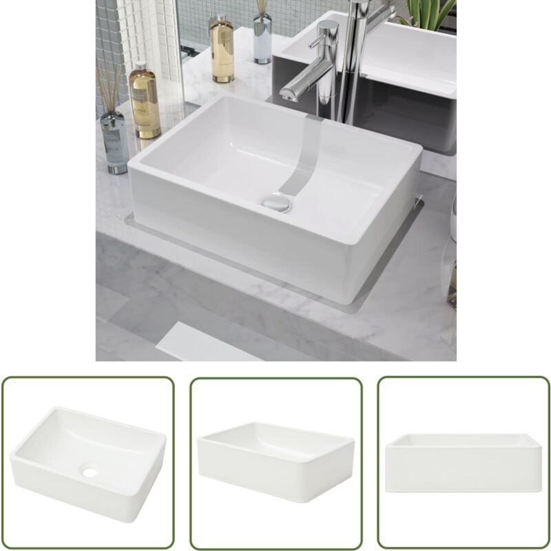 The Living Store - Waschbecken Keramik Weiß 41 x 30 x 12 cm - Waschbecken - Keramikwaschbecken - Weißes Waschbecken - Aufsetzbecken