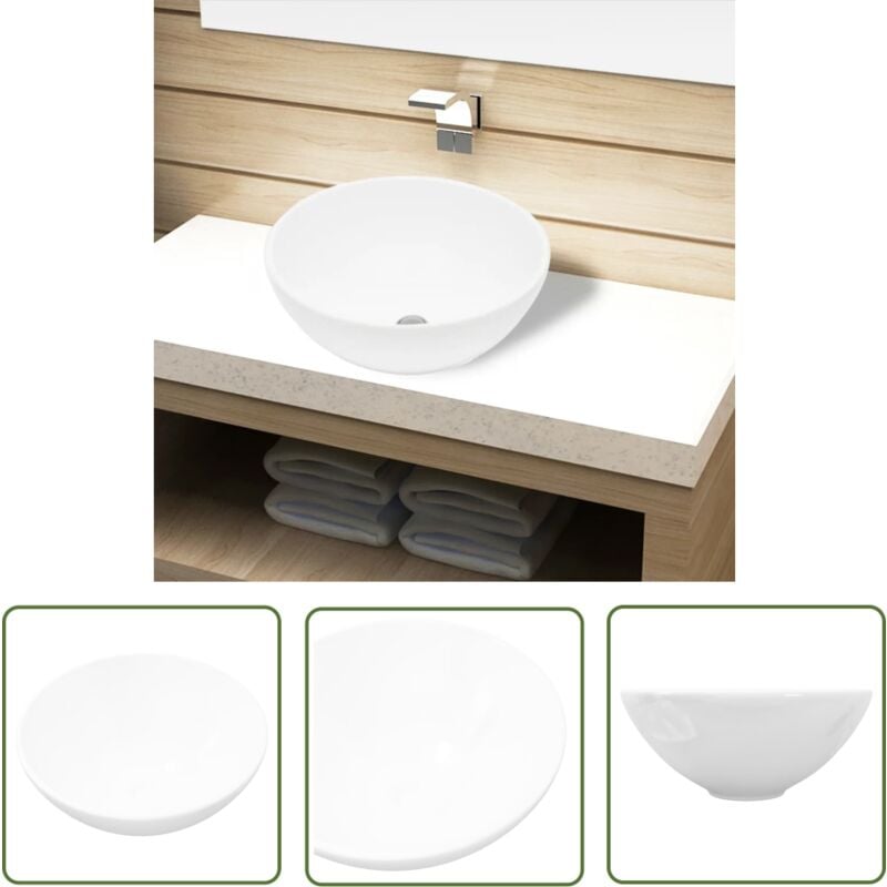 The Living Store - Waschbecken Keramik Weiß Rund - Waschbecken - Keramikwaschbecken - Rundes Waschbecken - Weißes Waschbecken - Aufsatzwaschbecken