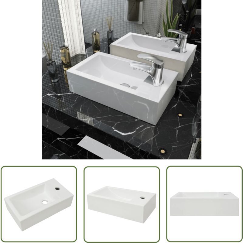 The Living Store Waschbecken Rechteckig mit Hahnloch Keramik Weiß 46x25,5x12 cm - Waschbecken - Keramikwaschbecken - Weißes Waschbecken
