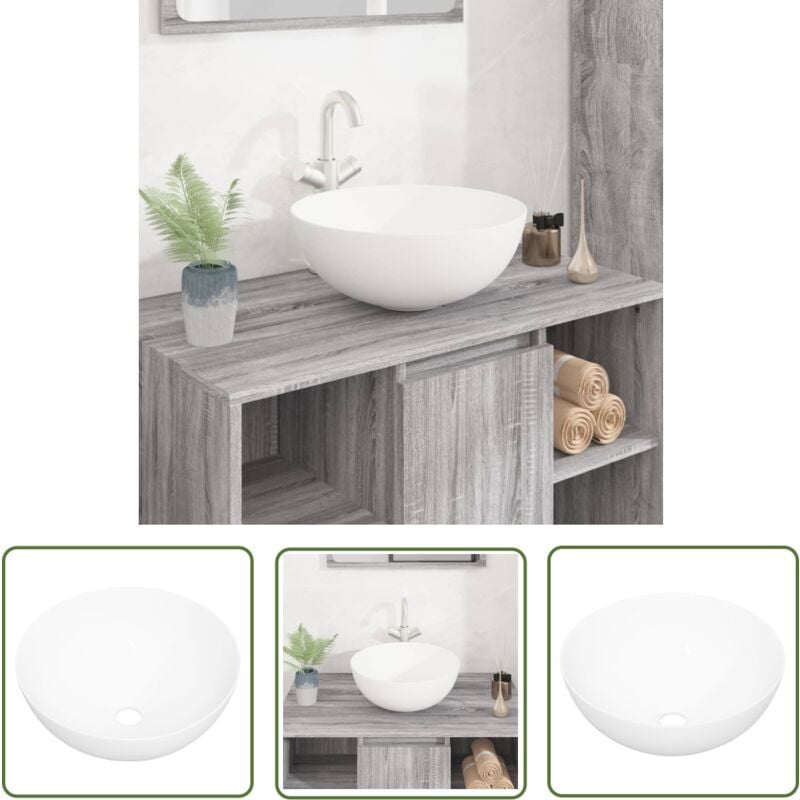 Jinlefu - The Living Store Waschbecken Weiß 36x15 cm Keramik Rund - Waschbecken - Keramikwaschbecken - Rundes Waschbecken - Weißes Waschbecken