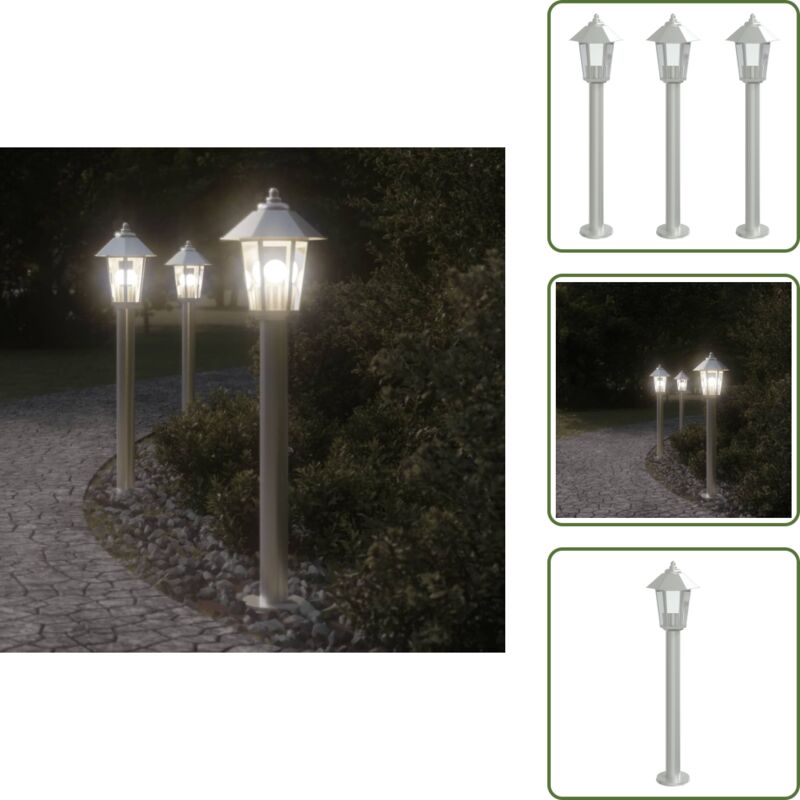 Wegeleuchten 3 Stk. Silbern 80 cm Edelstahl - Outdoor Beleuchtung - Gartenlampe - Edelstahl Lampe - led Stehlampe - Wetterfeste Beleuchtung - The