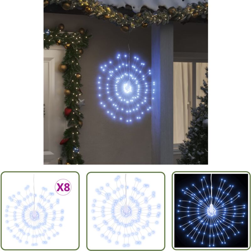 The Living Store - Weihnachtsbeleuchtungen Feuerwerk 8 Stk. 140 LEDs Kaltweiß 17cm - Weihnachtsdekoration - LED-Lichterketten - Feuerwerksbeleuchtung